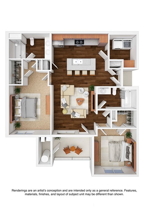 Floor plan for 2 beds, 2 baths, 1208 sqft